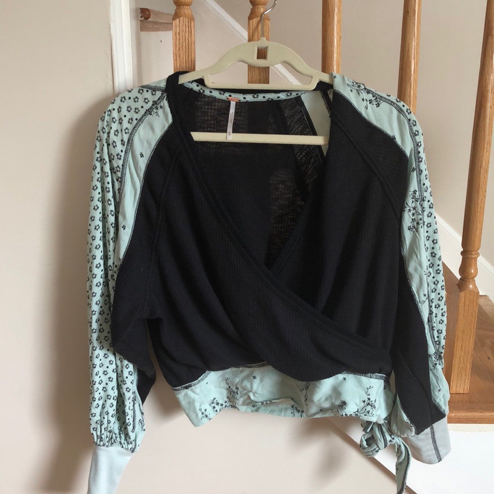 wrap front top with tie and oversized sleeves